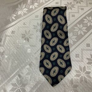 Tie 100% Pure Silk Green Beige Navy